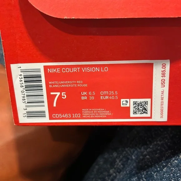 Nike Court Vision Low Mens Shoes Size 7.5 White Red - Picture 6 of 6